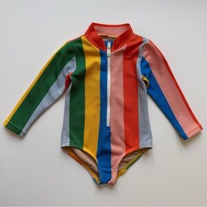 TINYCOTTONS Girls Multicolor Stripe Long-Sleeve Rashguard Swimsuit - Size 12M